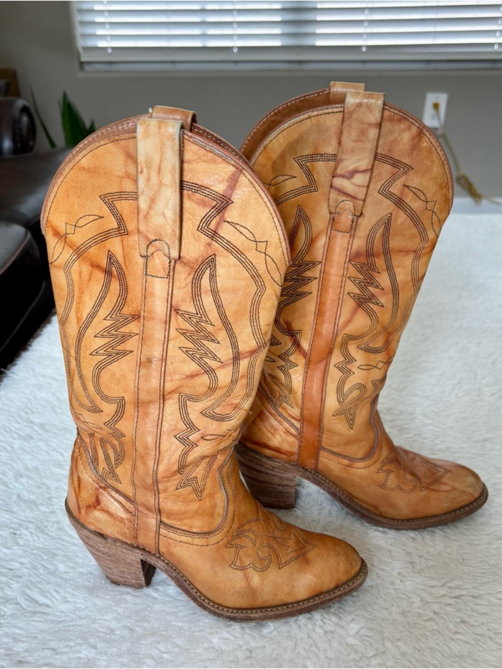 Miss Capezio Vintage Cognac Marble Leather Women’s Western Cowboys boots 5.5 M - Picture 2 of 16